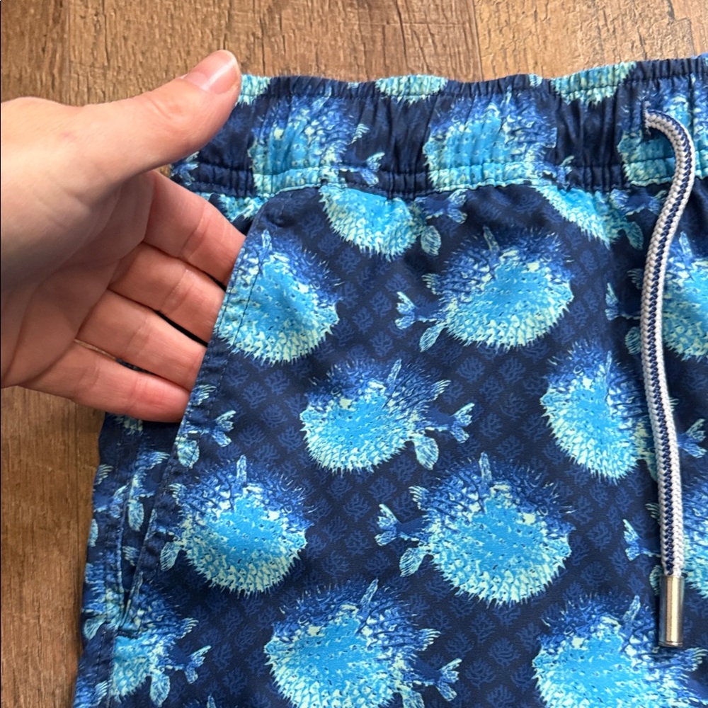 Peter Millar Navy and Light Blue Patterned Swim Shorts - Picture 4 of 10